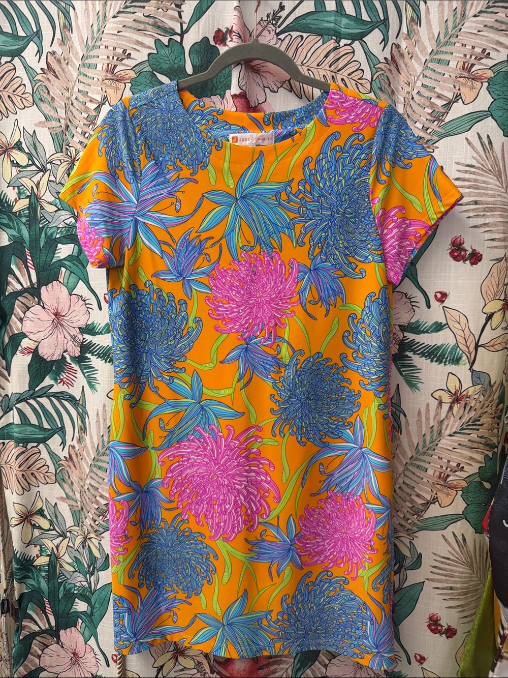 Vibrant Orange Floral Shift Dress -  Jude Connally Size S